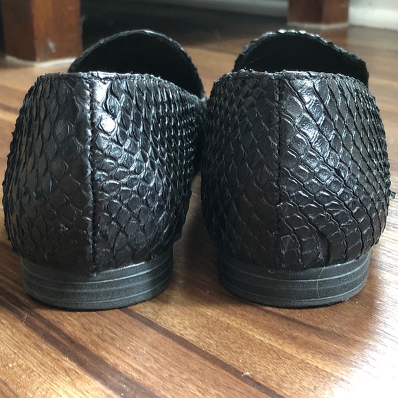 AREZZO Black Snakeskin Leather Almond Toe Loafer - Picture 3 of 15